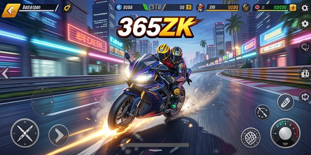Screenshot gameplay 365ZK menampilkan balapan dengan motor cepat dan trek menantang.