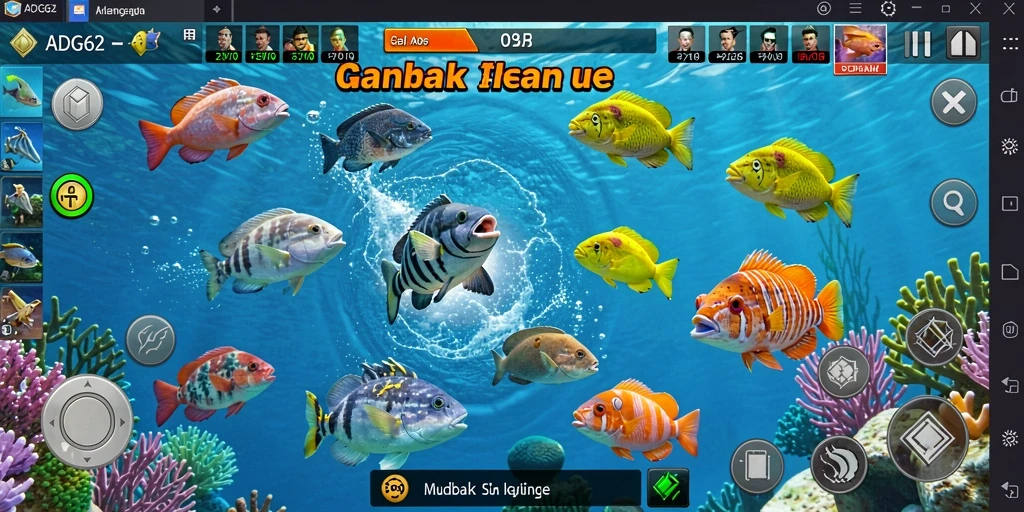 Screenshot gameplay ADG62 menampilkan aksi menangkap ikan yang seru.