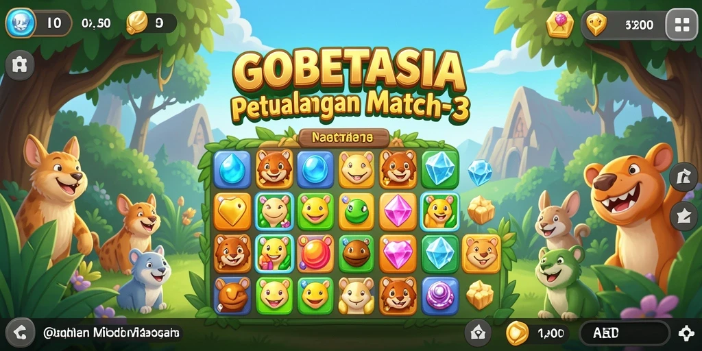 Screenshot GOBETASIA menunjukkan permainan seru Match-3 yang penuh warna.