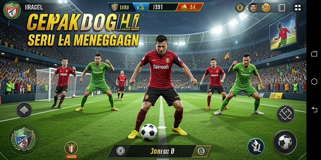 Tampilan gameplay seru dalam IRAMATOGEL yang menampilkan aksi sepak bola.