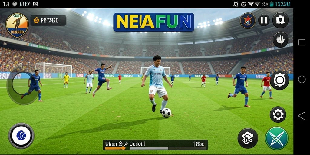 Screenshot menarik dari gameplay sepak bola di NESIAFUN.