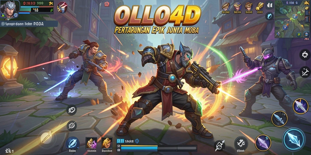 Screenshot utama OLLO4D menampilkan aksi seru dalam pertempuran MOBA.