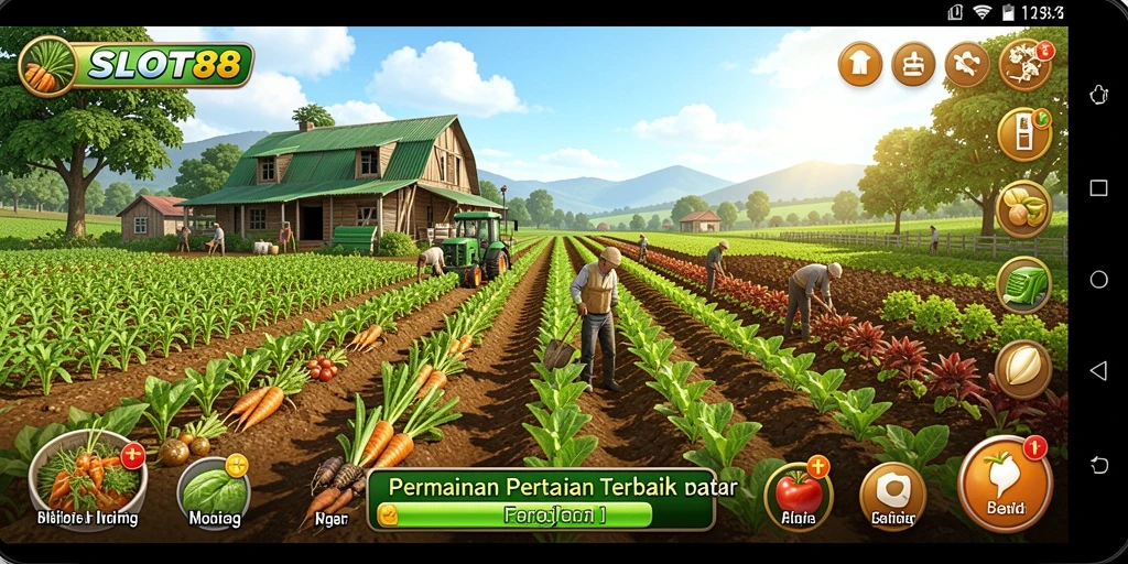 Screenshot gameplay SLOT88 menampilkan pertanian yang subur dengan slot yang mengasyikkan.