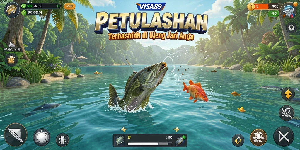 Tampilan gameplay utama VISA89 dengan berbagai lokasi memancing.